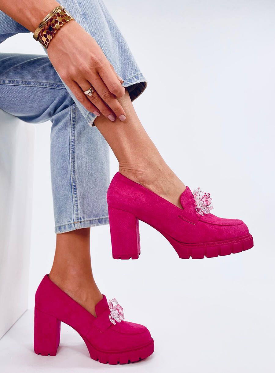 Mocasini roz cu toc