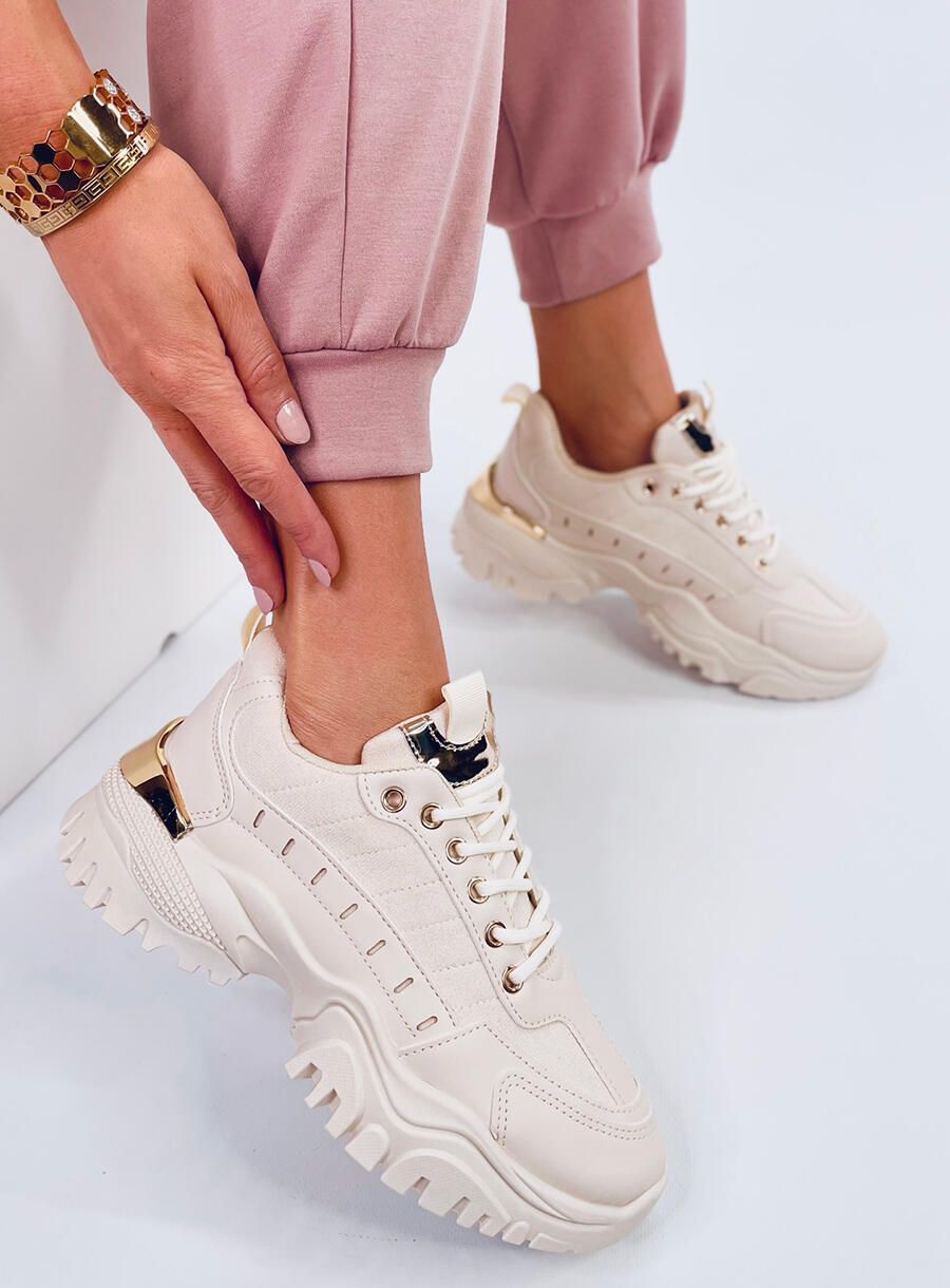 Adidași de damă pe talpă groasă bej/auriu