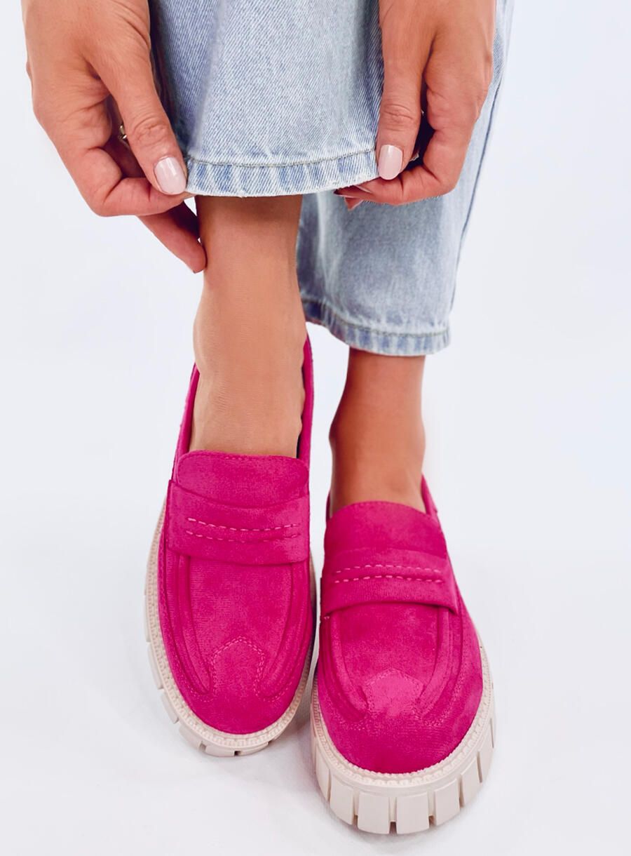 Mocasini fucsia din piele intoarsă cu platformă