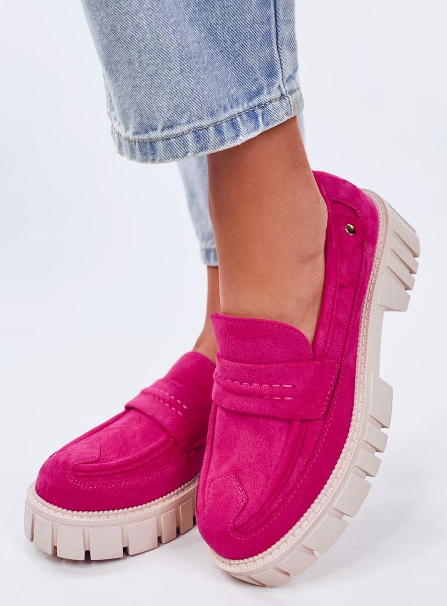 Mocasini fucsia din piele intoarsă cu platformă