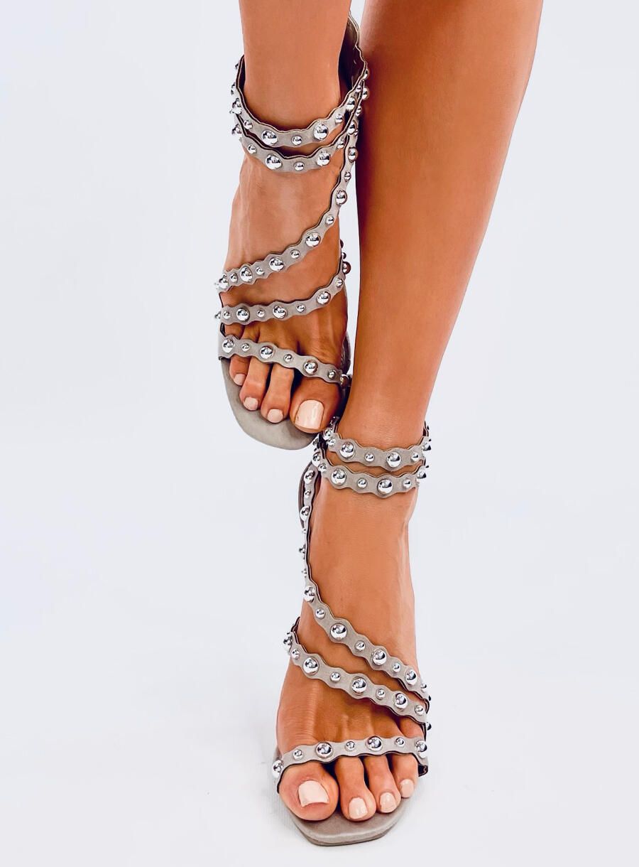 Sandale de damă cu toc înalt gri