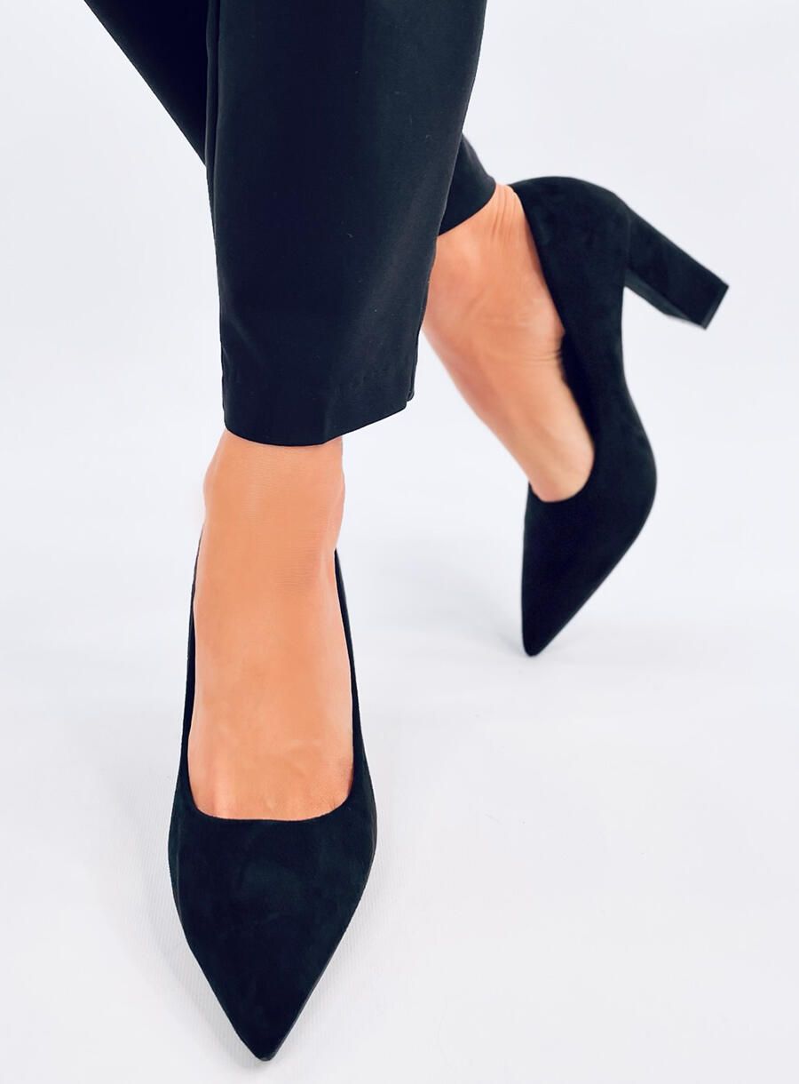 Pantofi stiletto din piele întoarsă negri