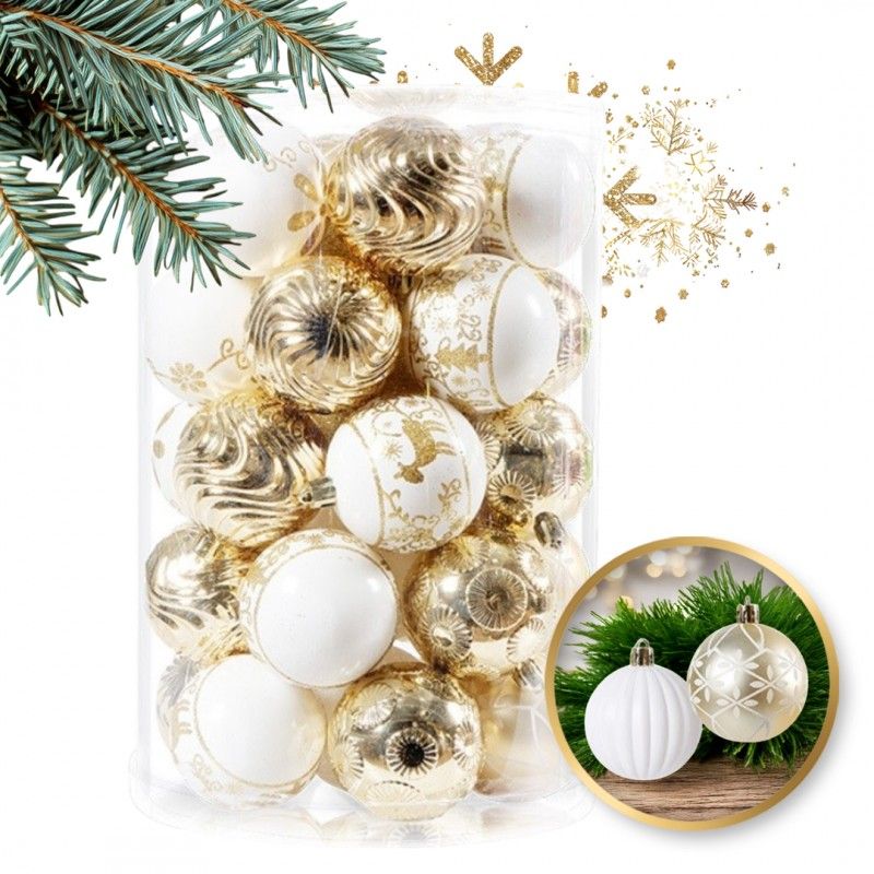 Decorațiuni de Crăciun alb/auriu 34 buc