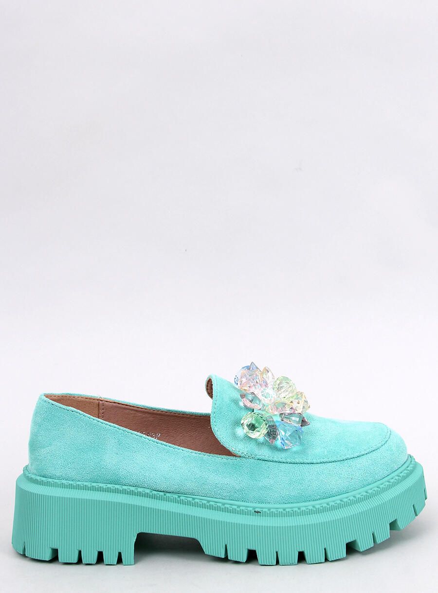 Mocasini verzi cu cristale decorative