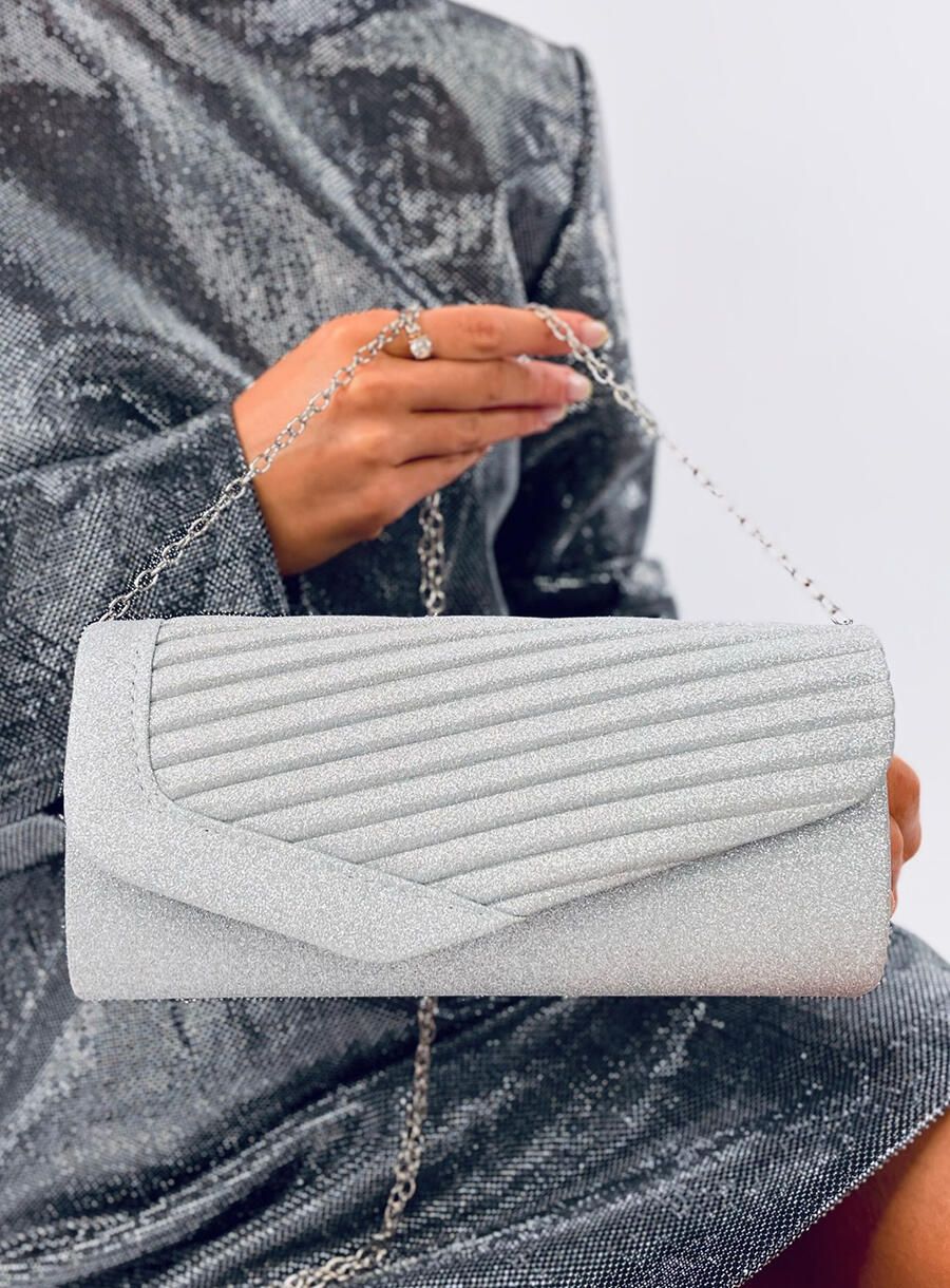 Geantă formală lucioasă argintie