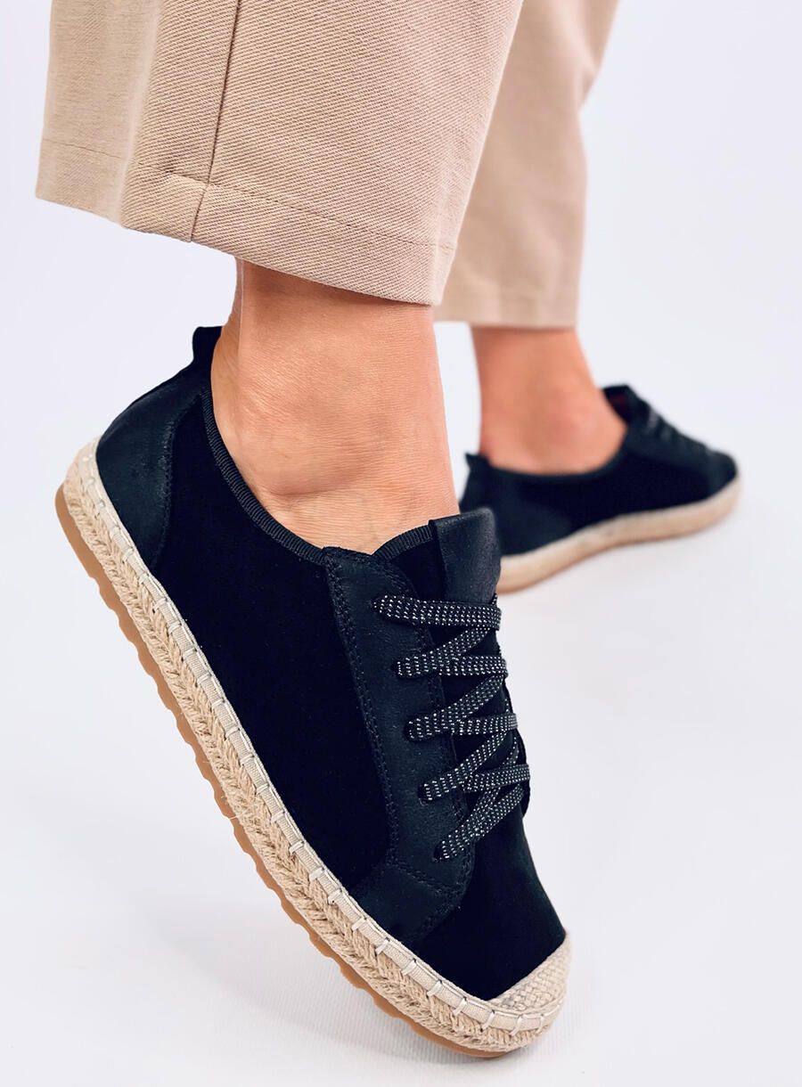 Espadrile cu șireturi din piele întoarsă negre