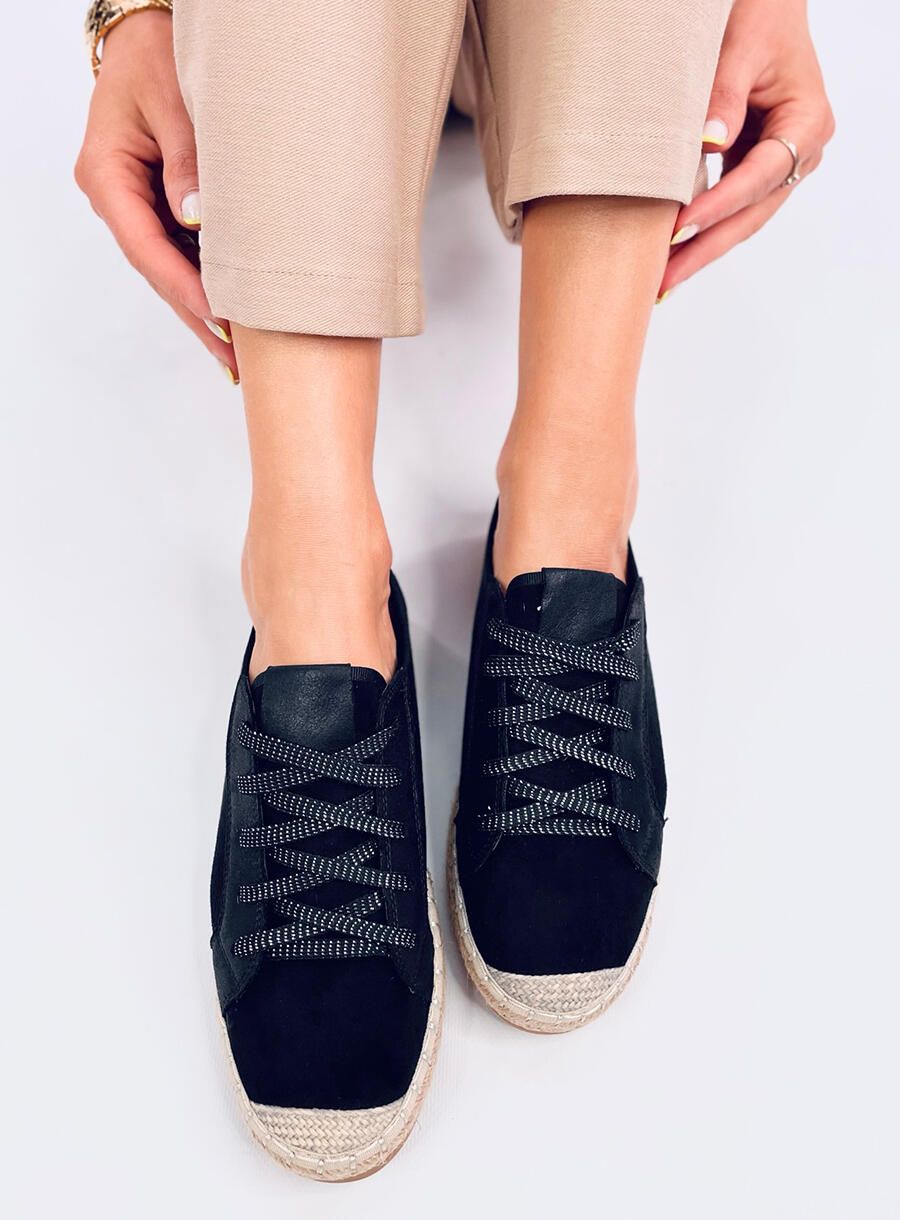 Espadrile cu șireturi din piele întoarsă negre