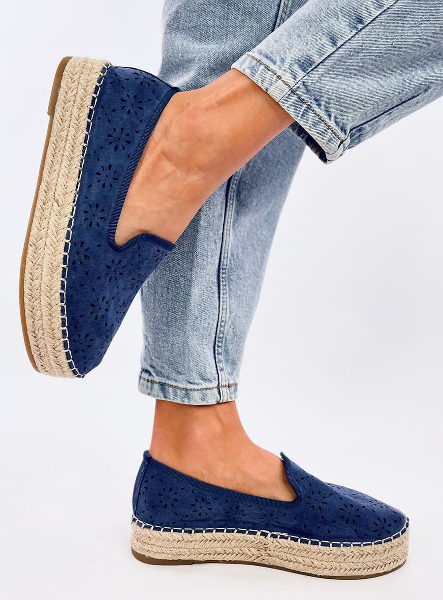 Espadrile albastre din piele întoarsă perforată