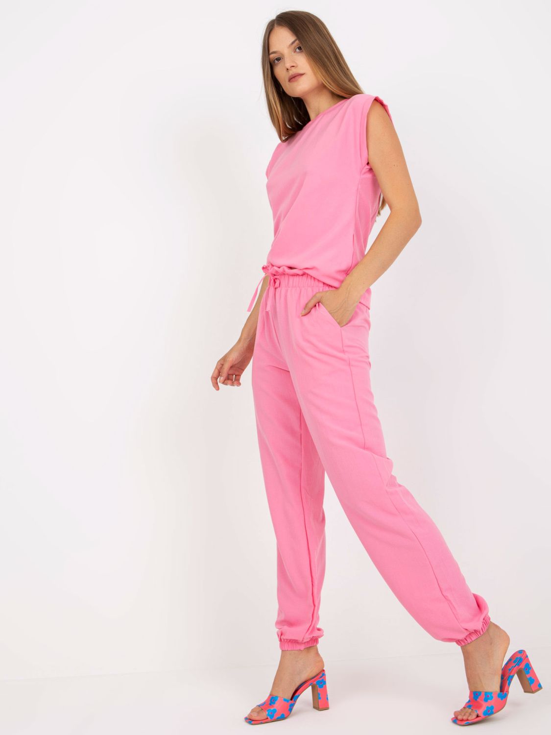 Compleu casual roz cu pantaloni RUE PARIS