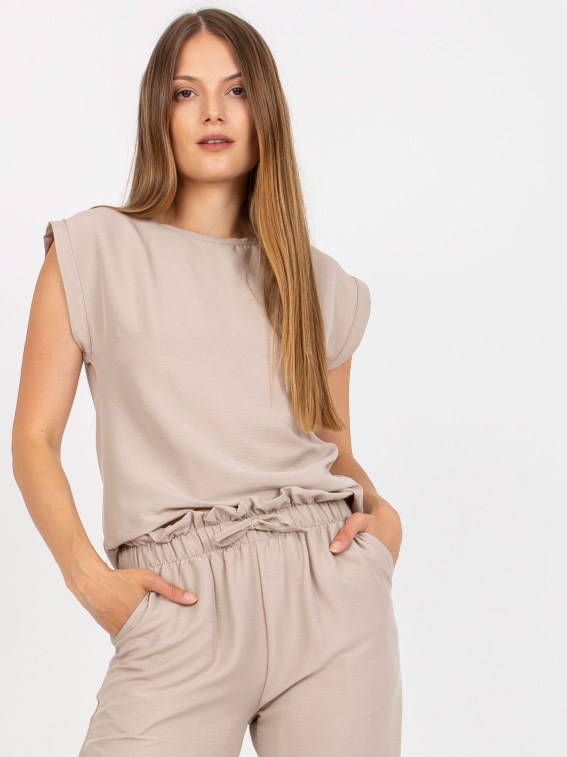 Compleu casual bej cu buzunare RUE PARIS