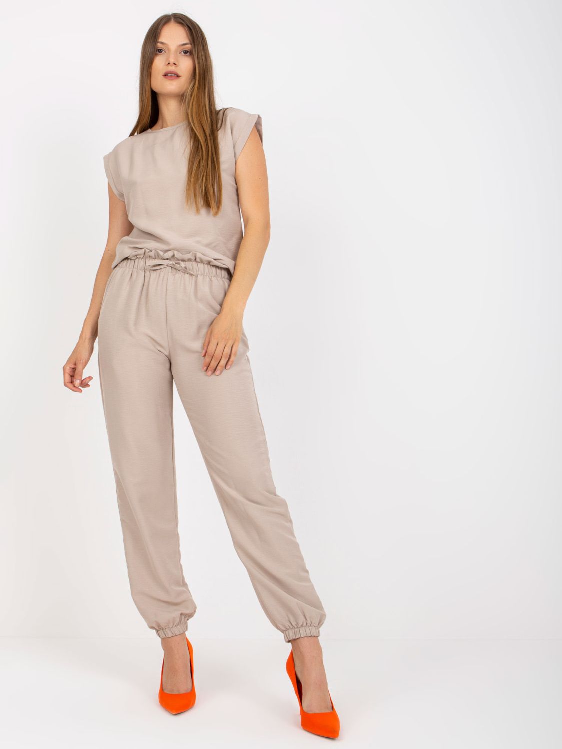 Compleu casual bej cu buzunare RUE PARIS