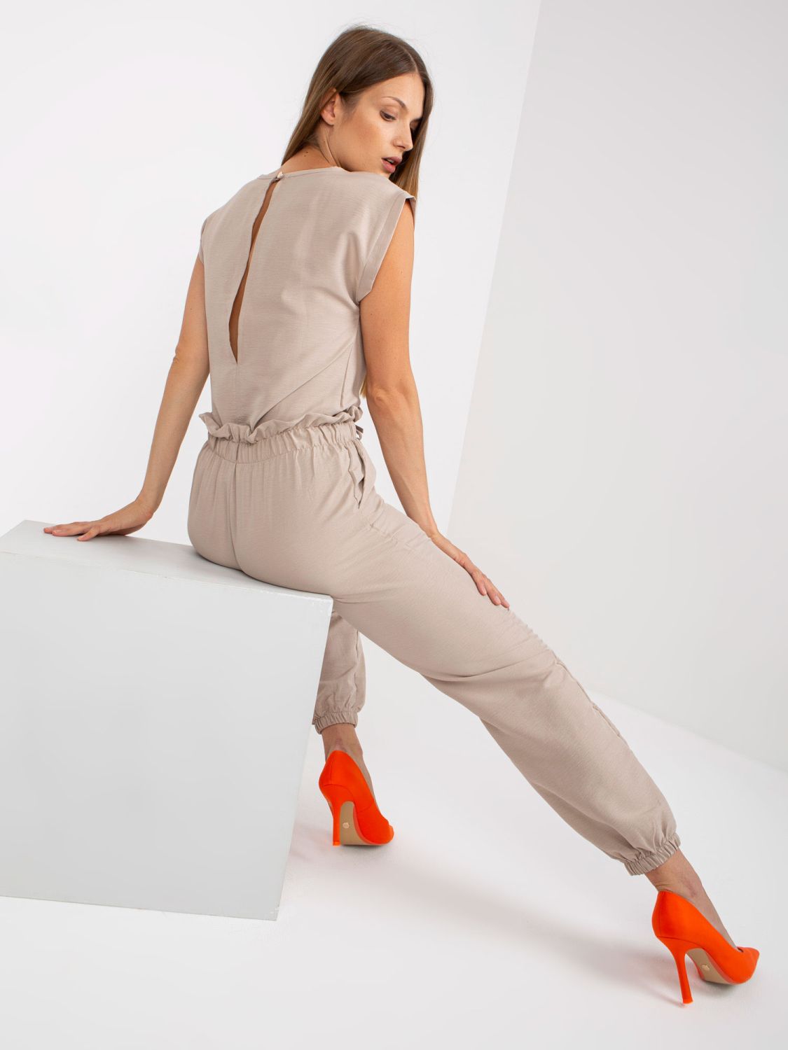 Compleu casual bej cu buzunare RUE PARIS
