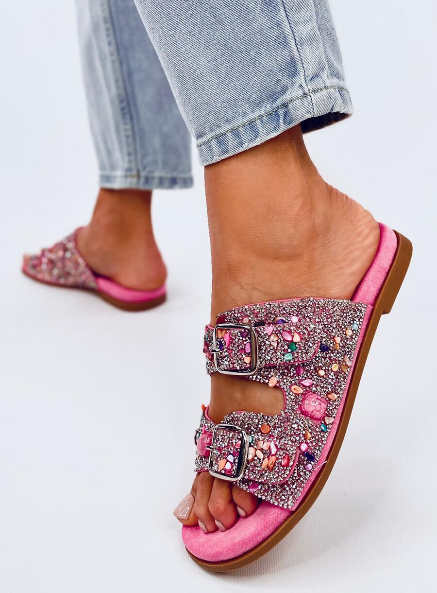 Șlapi de damă cu pietre roz