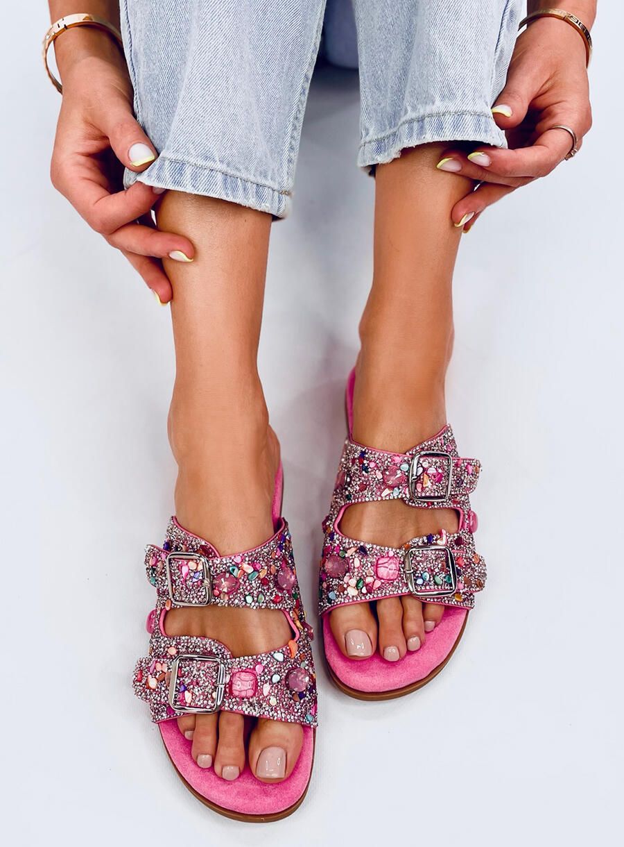 Șlapi de damă cu pietre roz