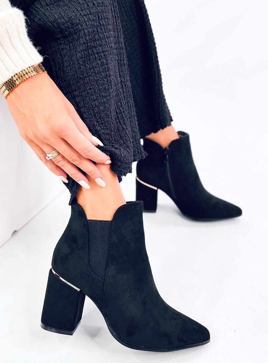Botine negre elegante din piele întoarsă
