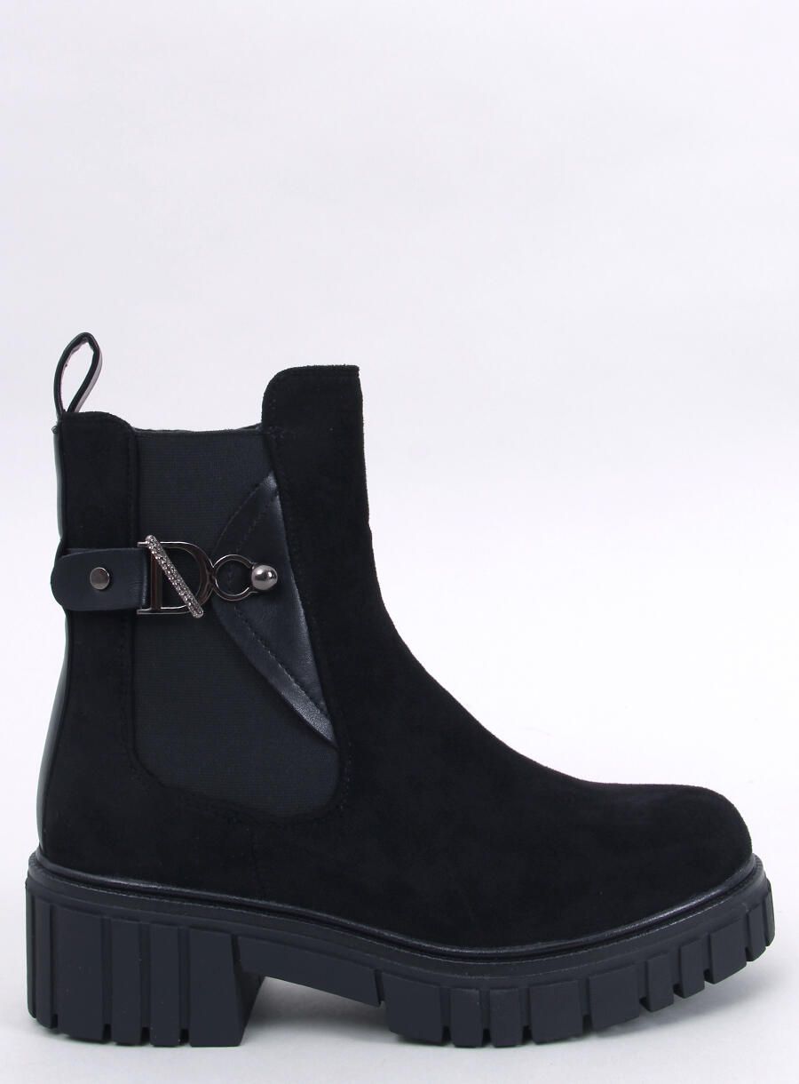 Botine negre din piele intoarsă cu platformă