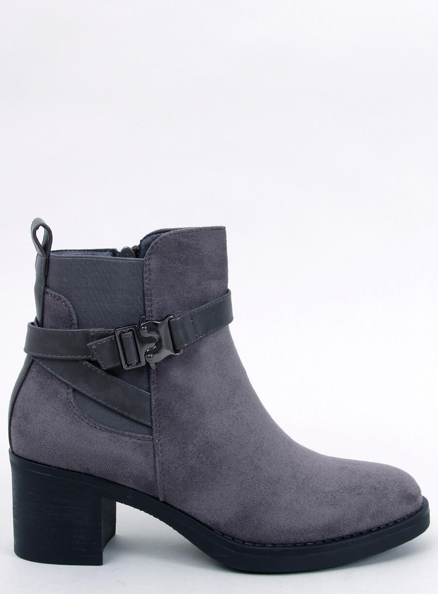 Botine cu toc jos gri închis