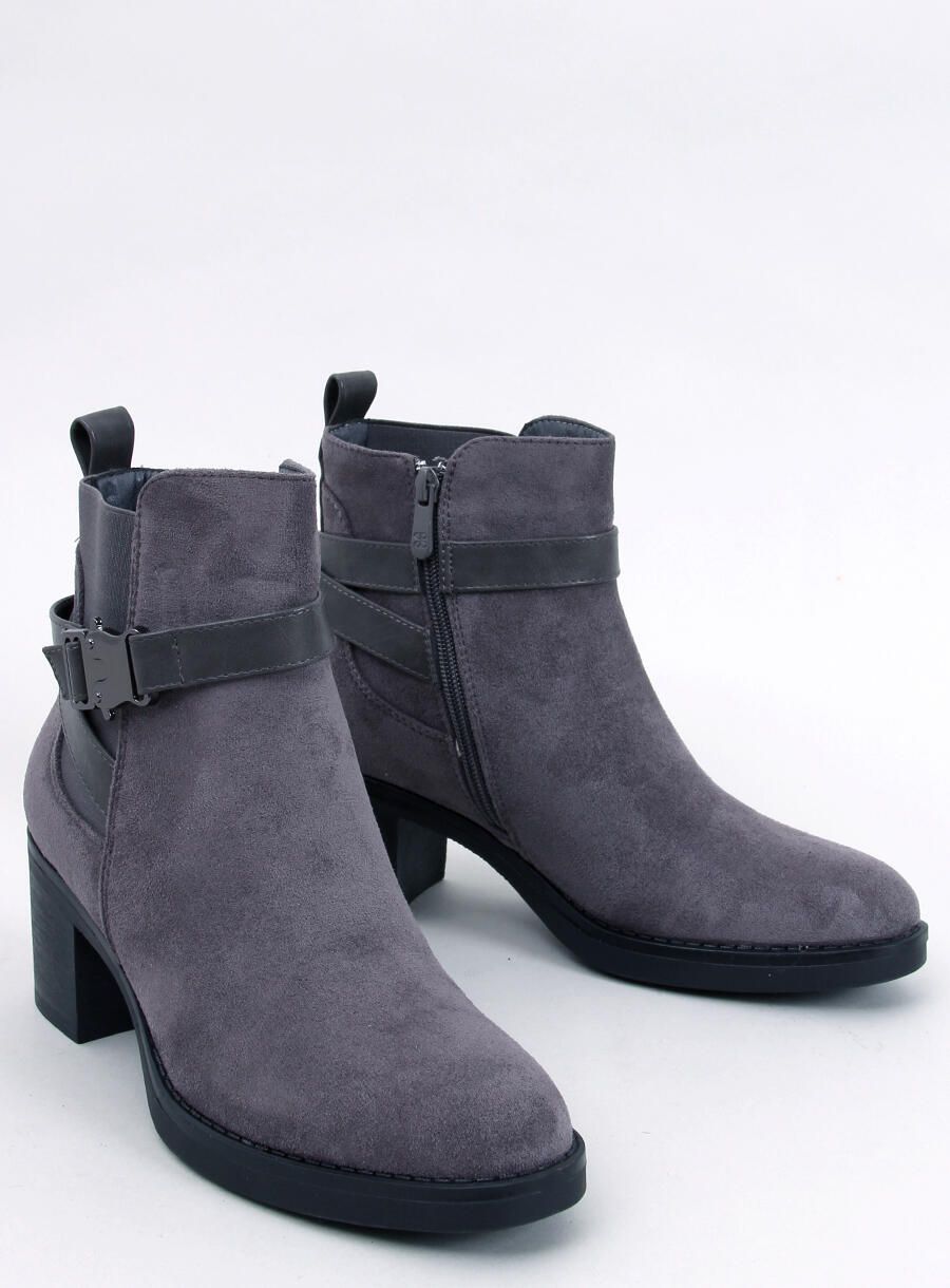 Botine cu toc jos gri închis