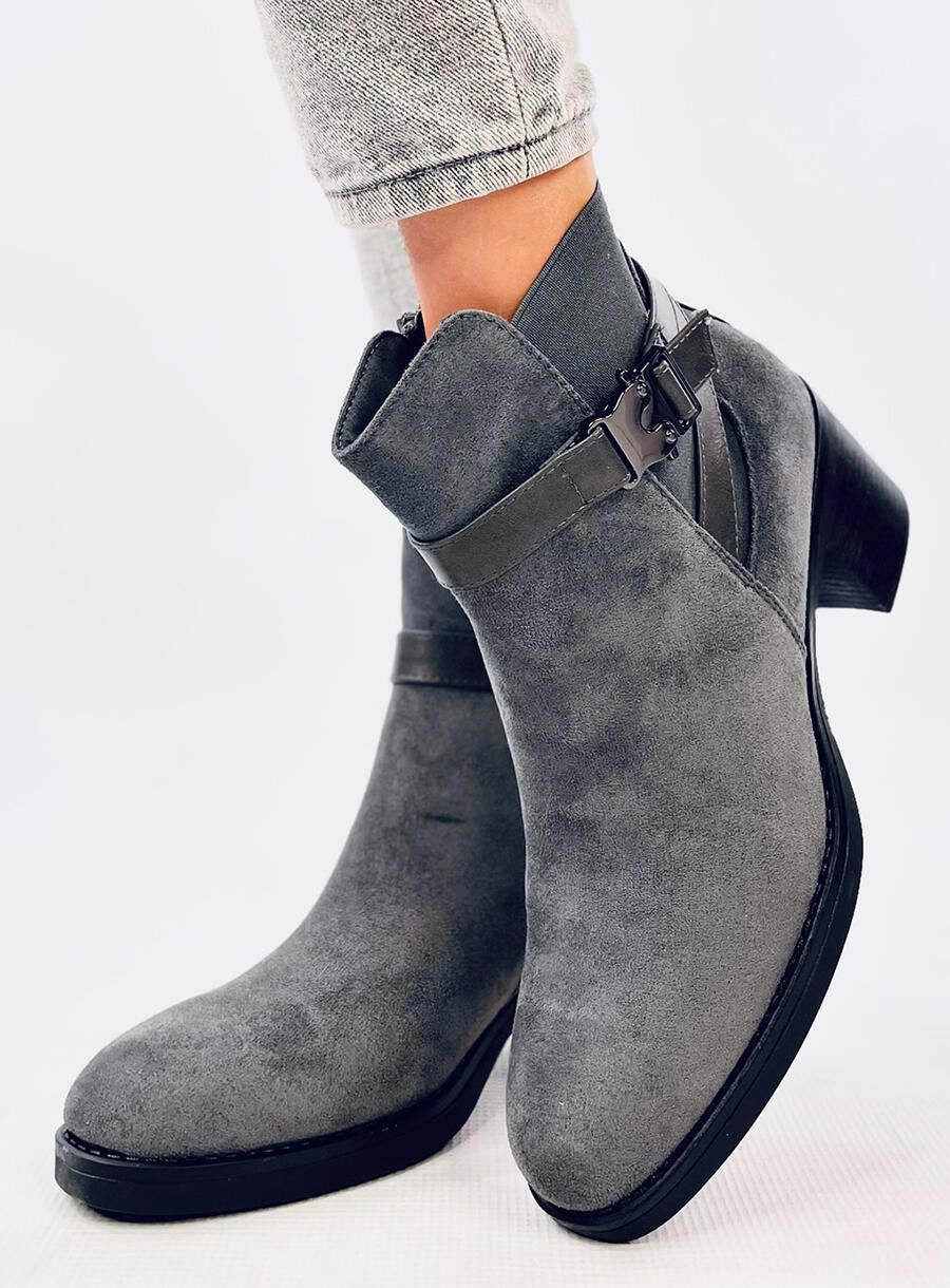 Botine cu toc jos gri închis