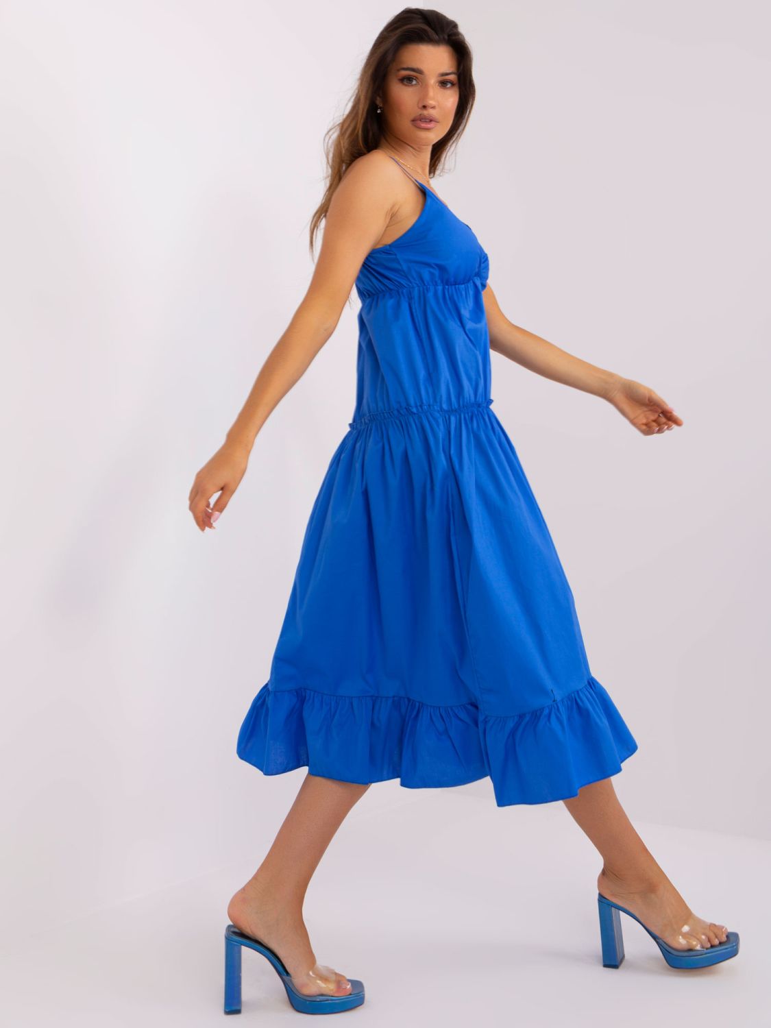 Rochie midi albastră închisă cu volan OCH BELLA