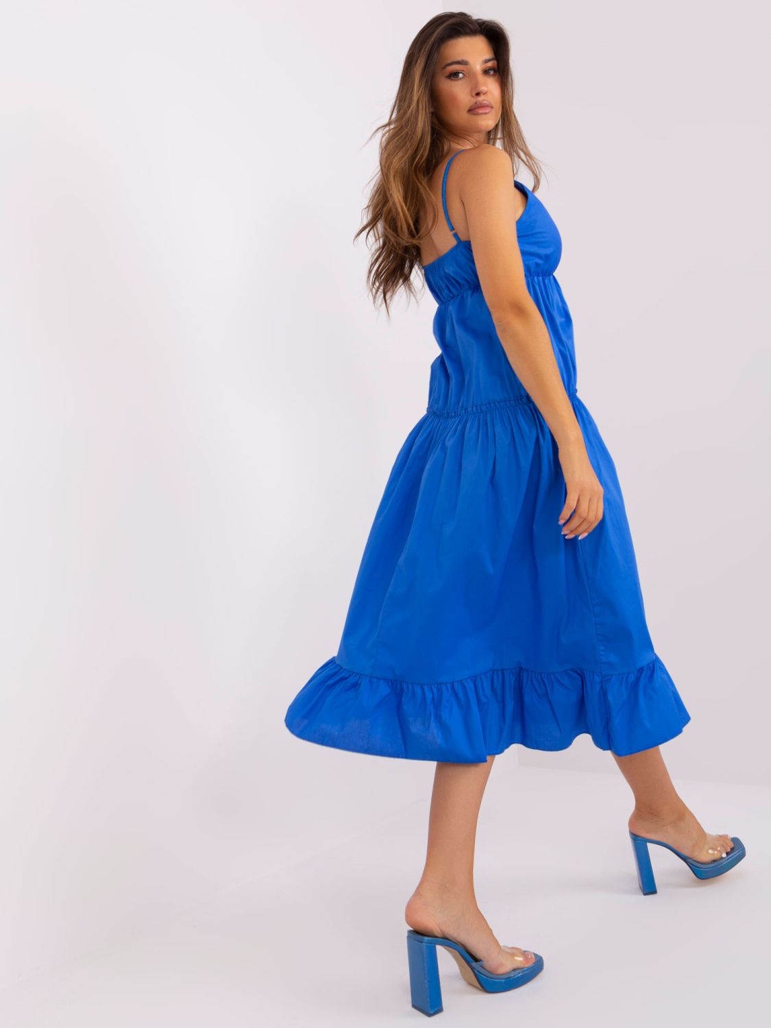 Rochie midi albastră închisă cu volan OCH BELLA