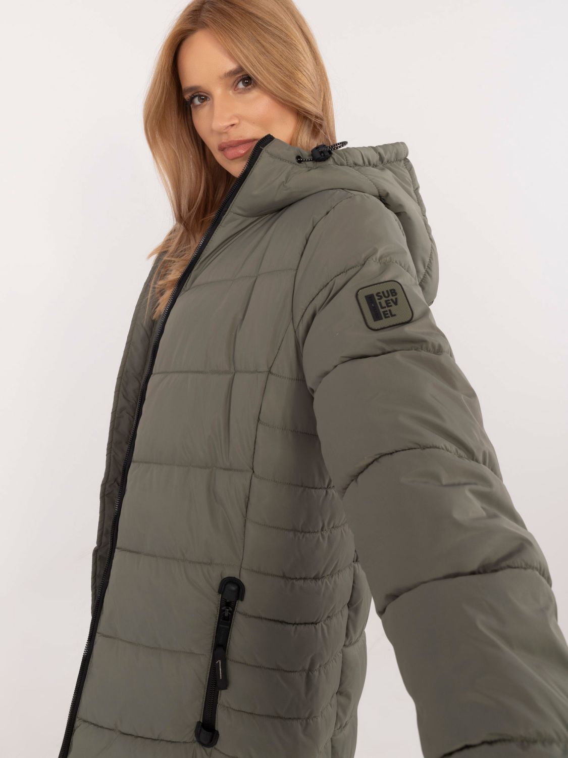 Palton damă khaki cu mâneci lungi