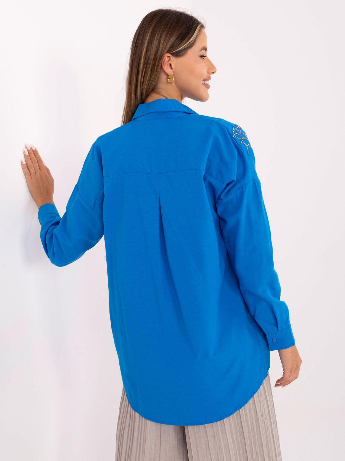 Cămașă oversize albastră închisă cu broderie