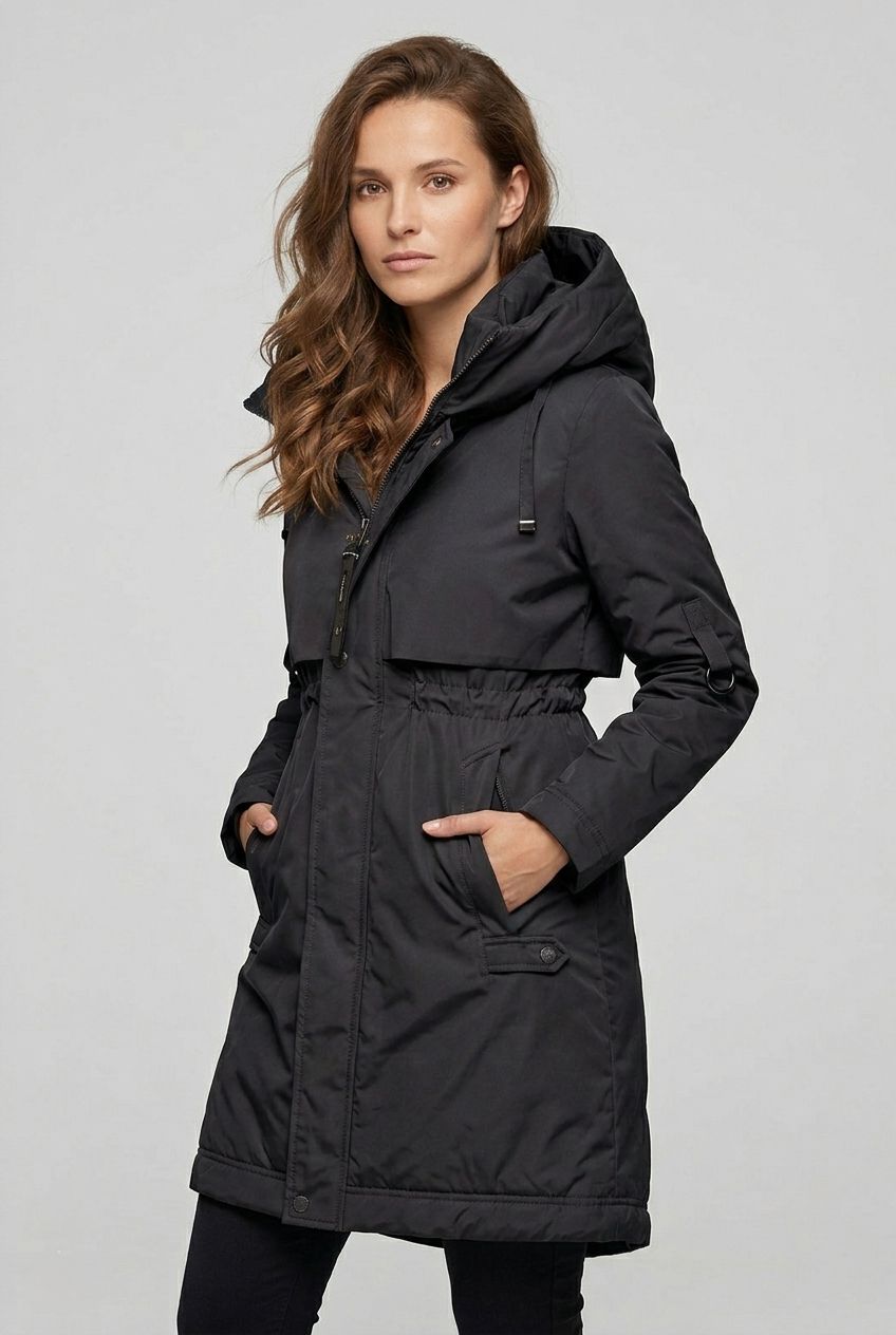 Jachetă/palton de tranziție cu glugă neagră