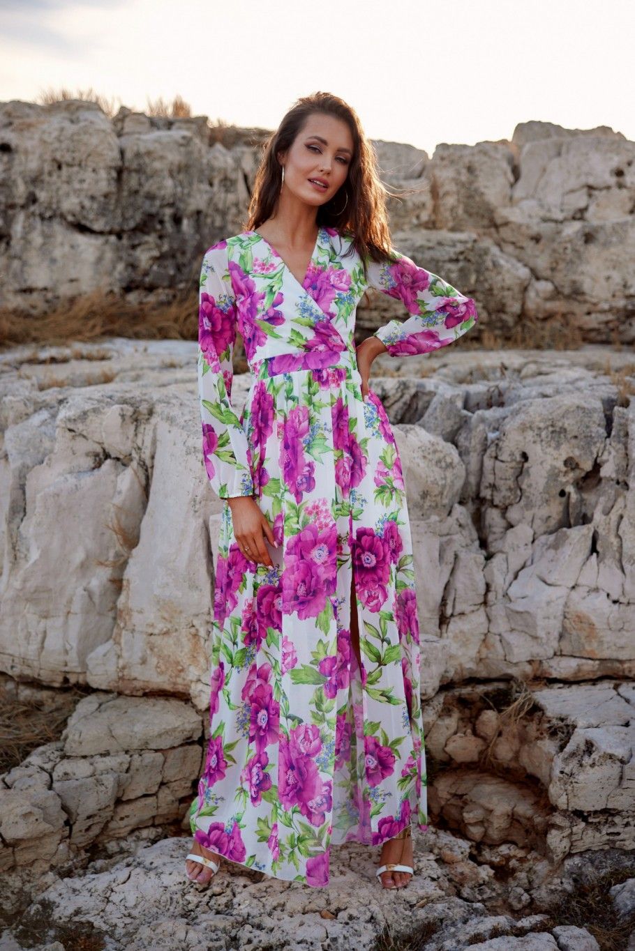 Rochie lungă cu model și legare la spate Nicole
