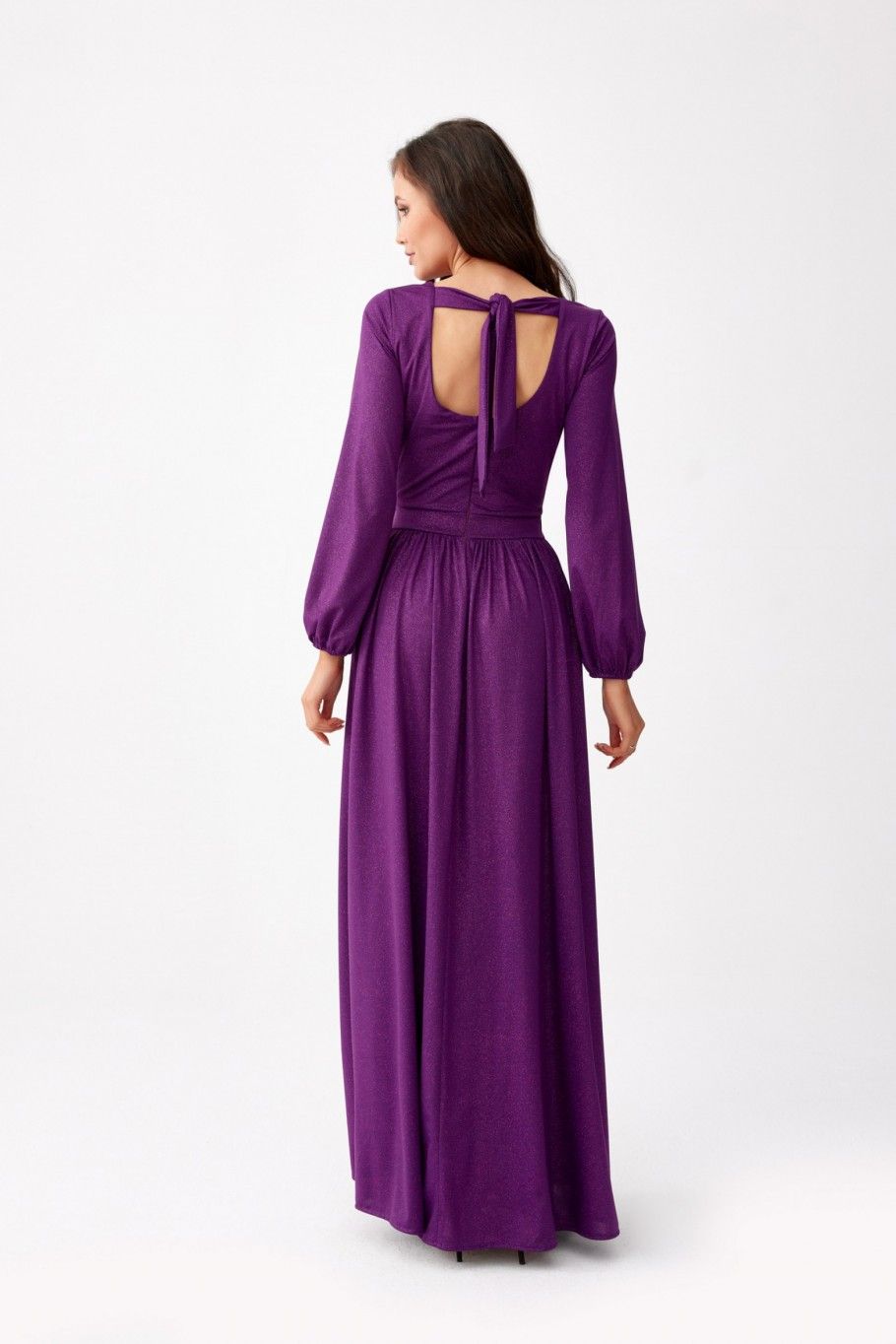 Rochie maxi brocart cu mâneci lungi în violet episcopal