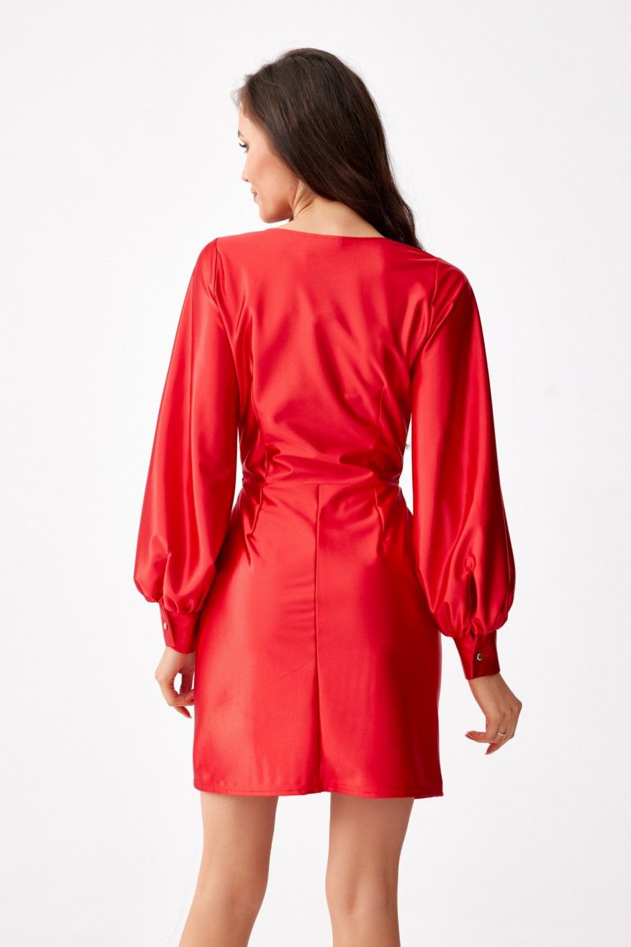 Rochie mini din satin cu mâneci lungi, roșie