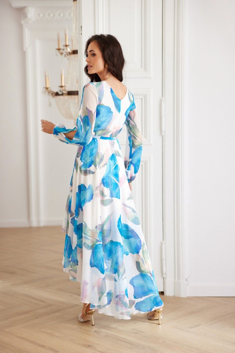 Fiorella – rochie midi din șifon cu legare în talie