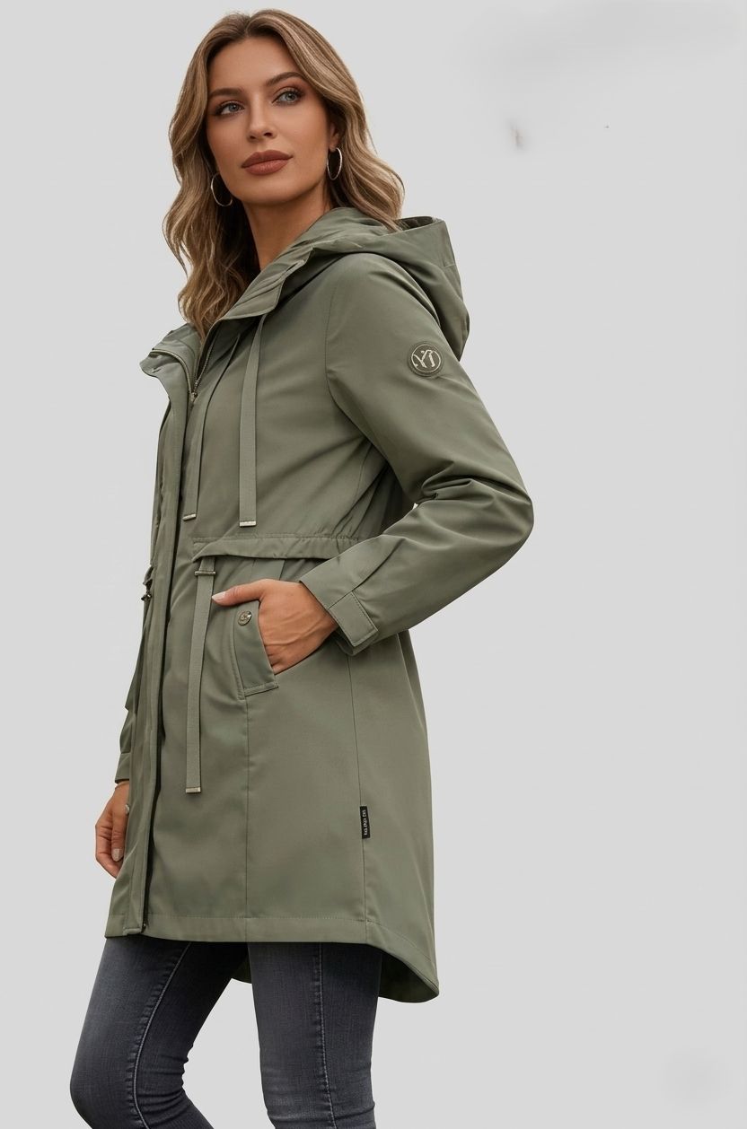 Parka de primăvară cu glugă mare khaki