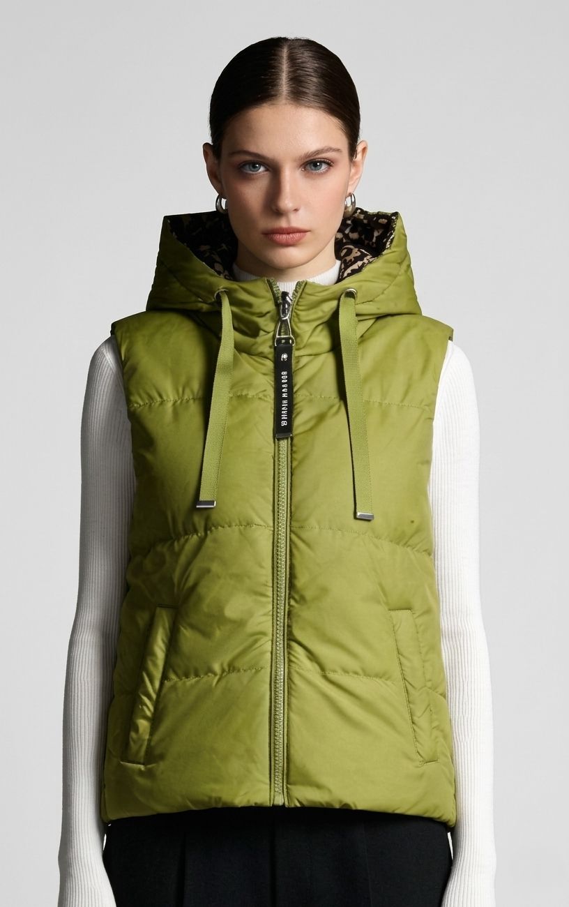 Vestă reversibilă cu imprimeu leopard, verde