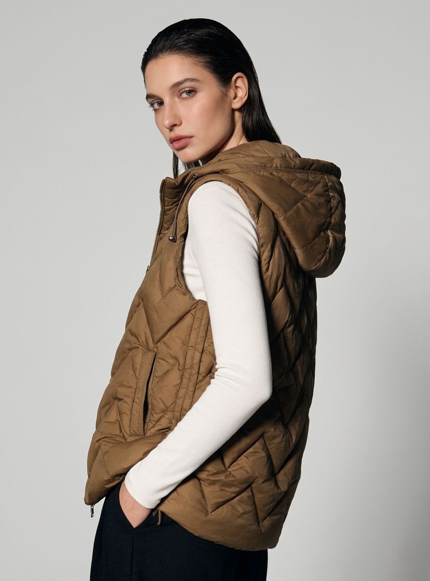 Vestă lungă maro ciocolatiu