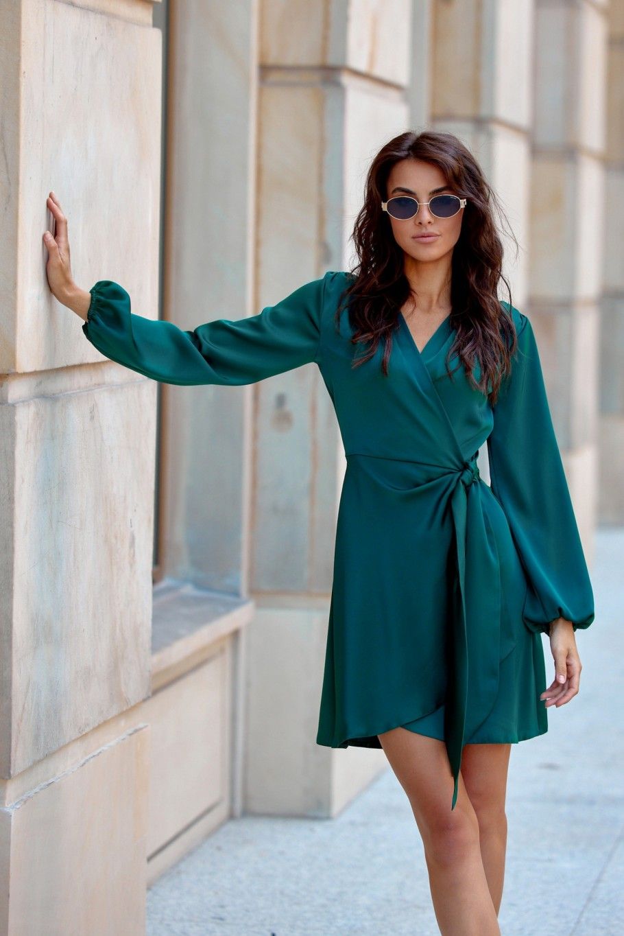 Catlin – rochie mini în verde sticlă