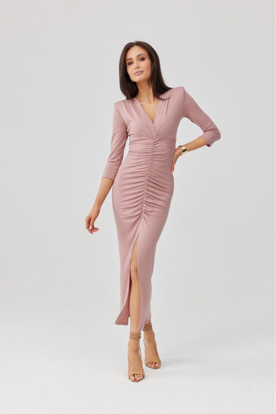Rochie midi Mireya în nuanță roz închis