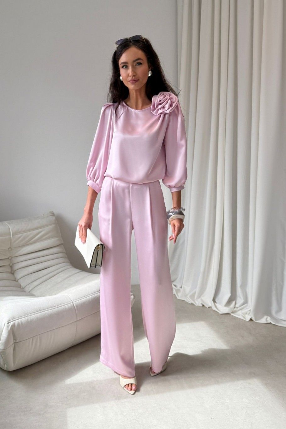 Pantaloni eleganți roz deschis Elsa