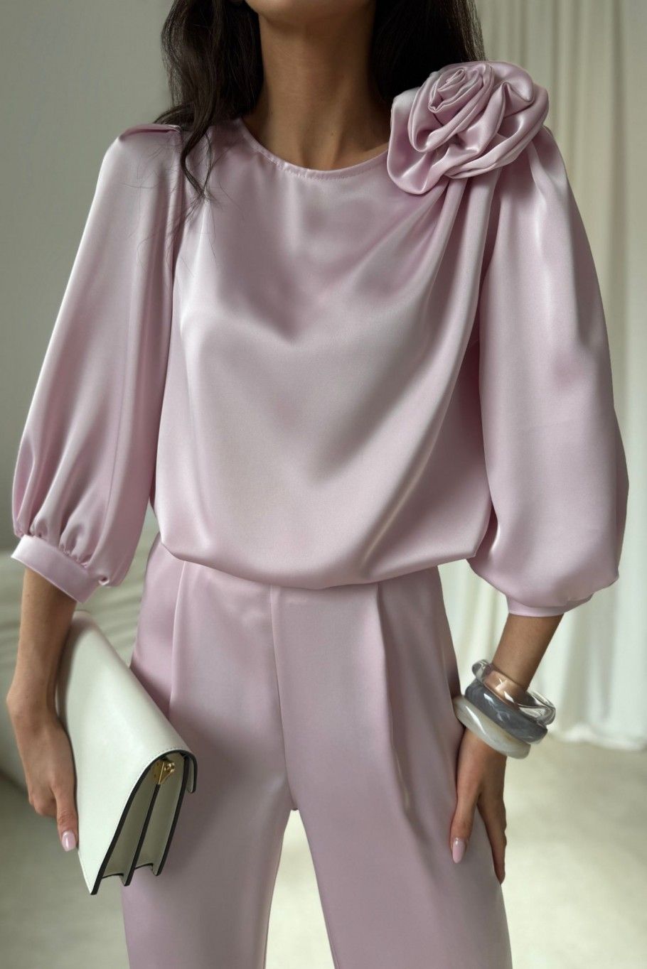 Pantaloni eleganți roz deschis Elsa