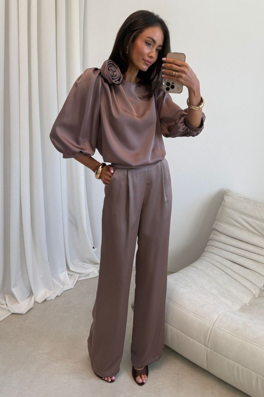 Pantaloni eleganți maro Elsa