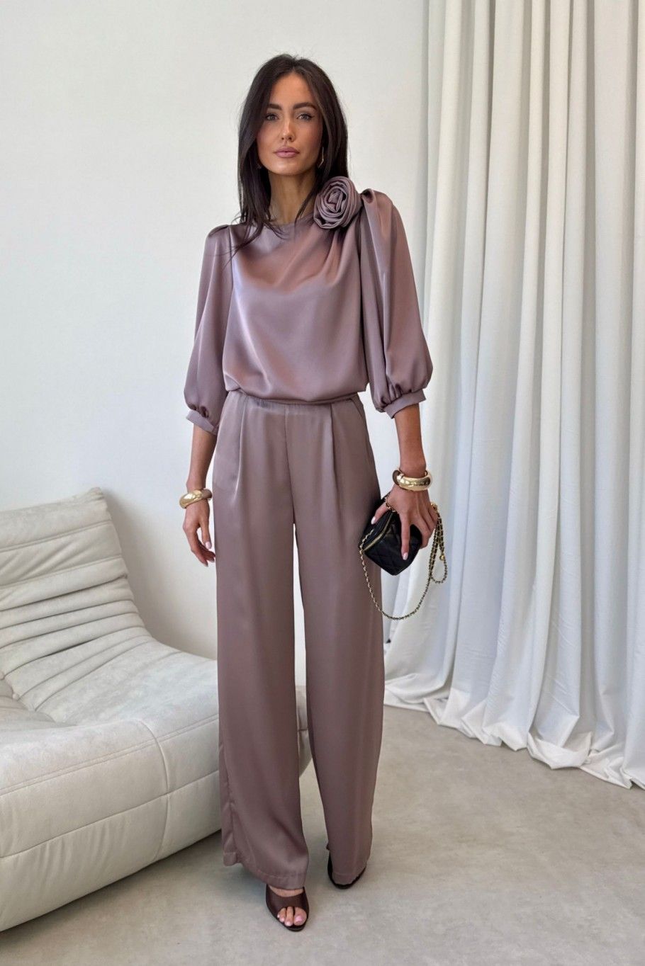 Pantaloni eleganți maro Elsa