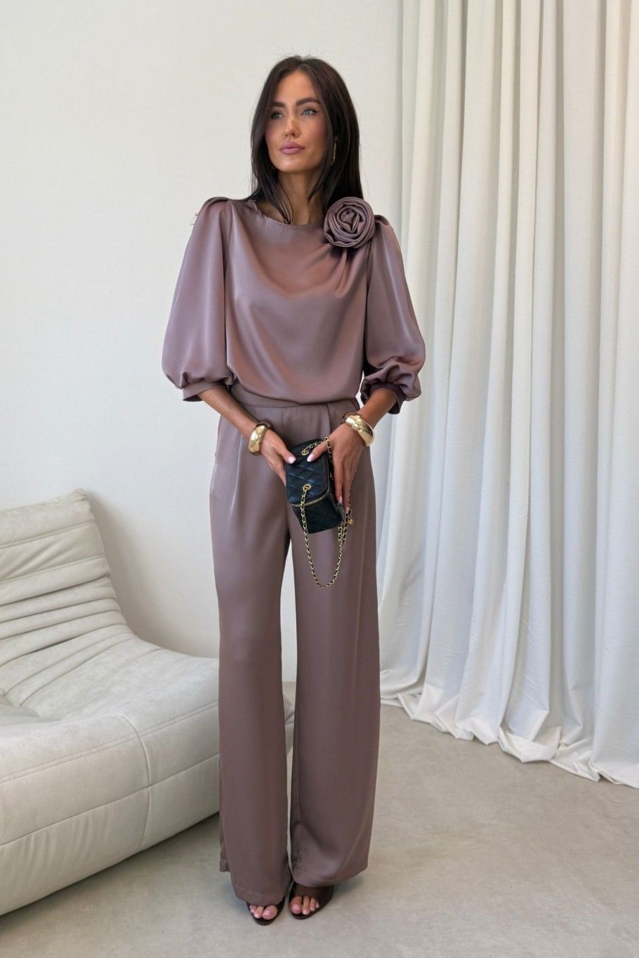 Pantaloni eleganți maro Elsa
