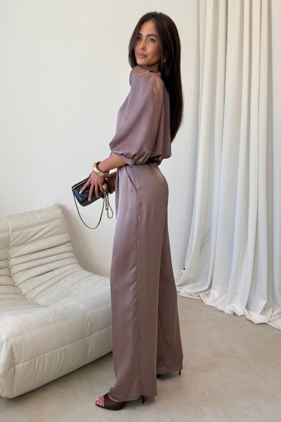 Pantaloni eleganți maro Elsa