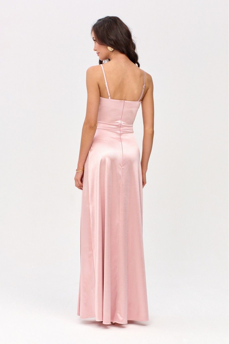 Rochie maxi din satin cu bretele, roz