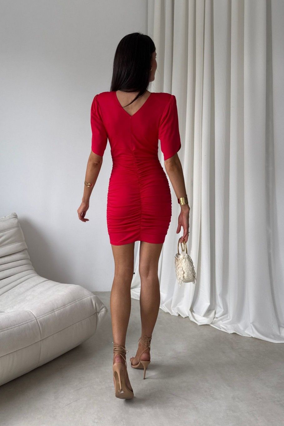 Rochie mini roșie cu drapaje