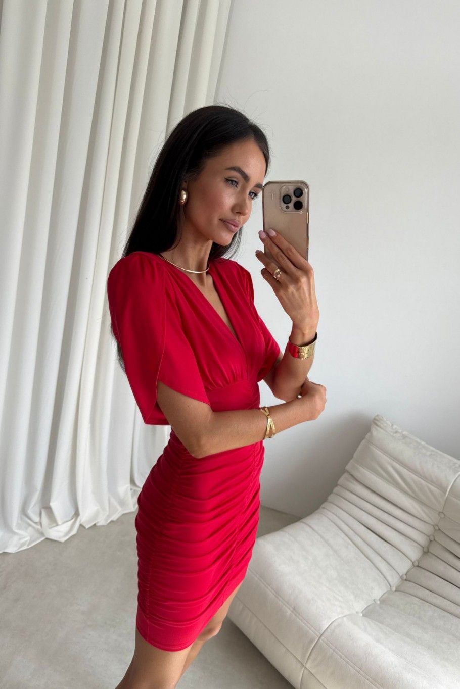 Rochie mini roșie cu drapaje