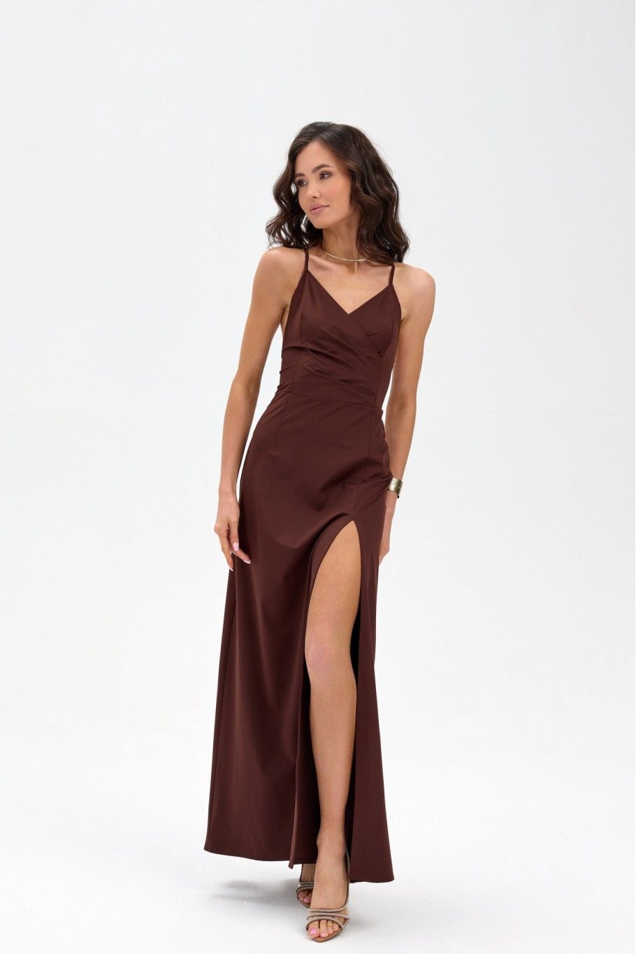 Rochie maxi Isadora în culoare maro