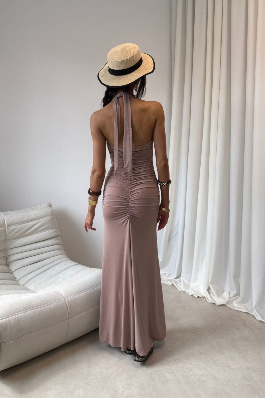 Rochie maxi Adeline în nuanță moka