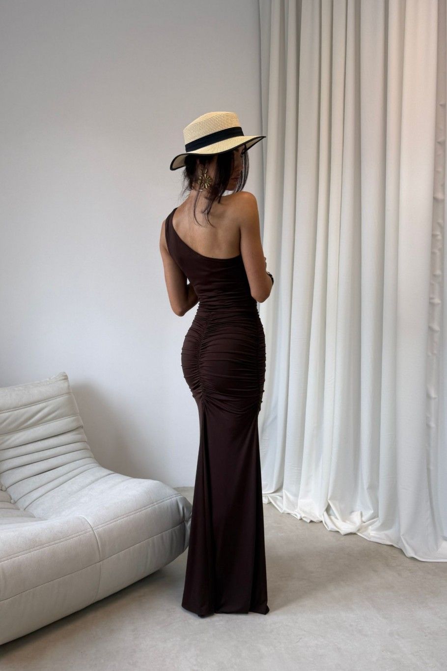 Rochie maxi în culoare maro