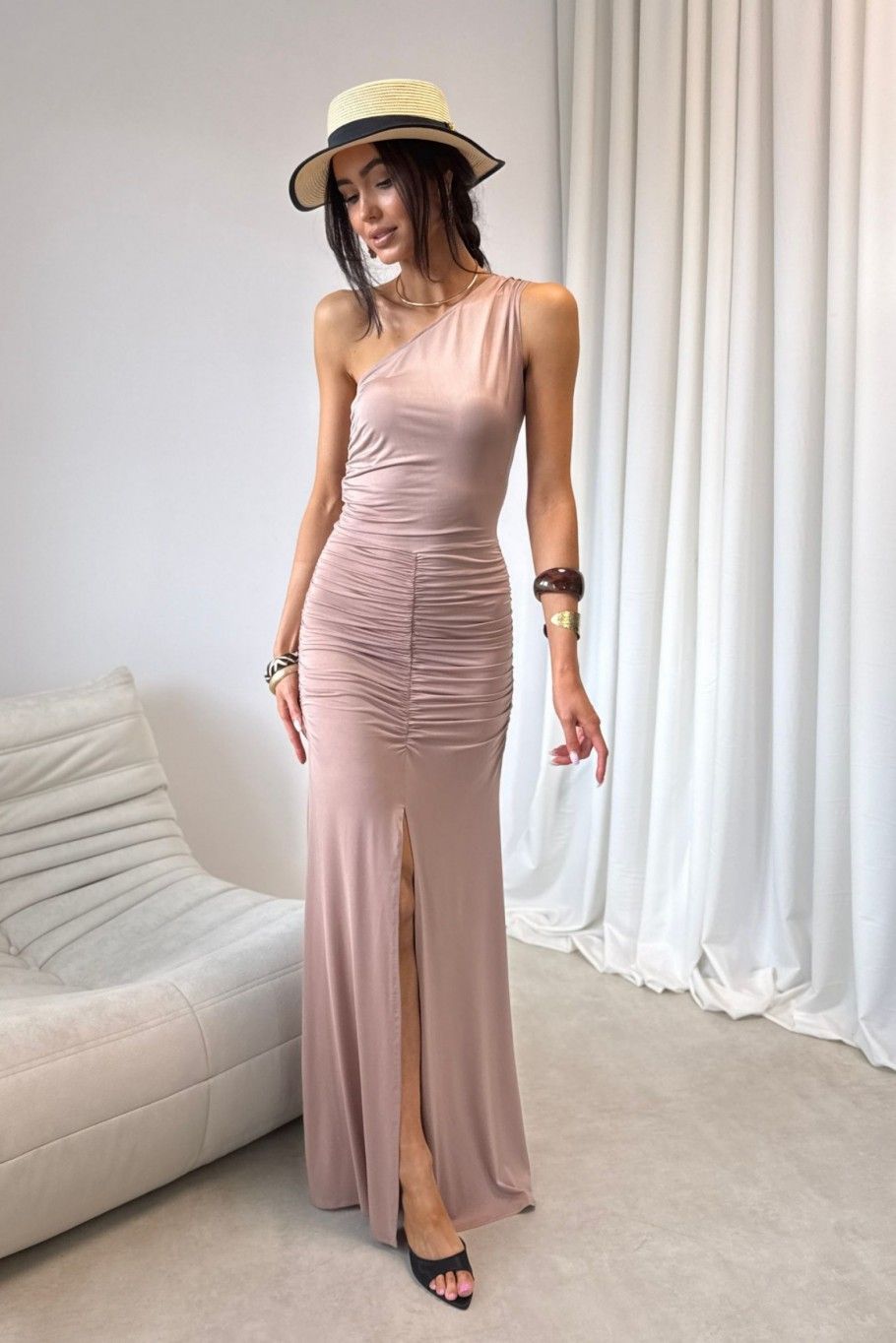 Rochie maxi în culoarea moka
